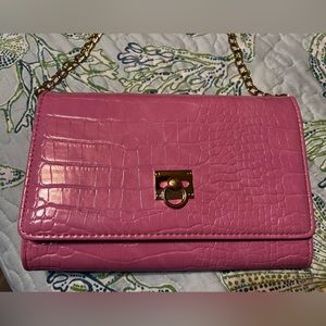 NWOT Pink Crossbody or pink clutch Croc Embossed